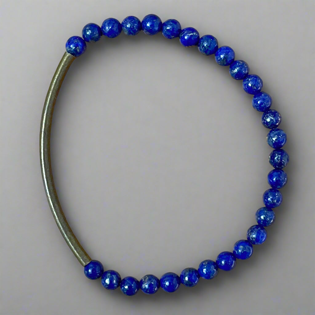 Blue Lapis 4mm Brass Tube Bracelet