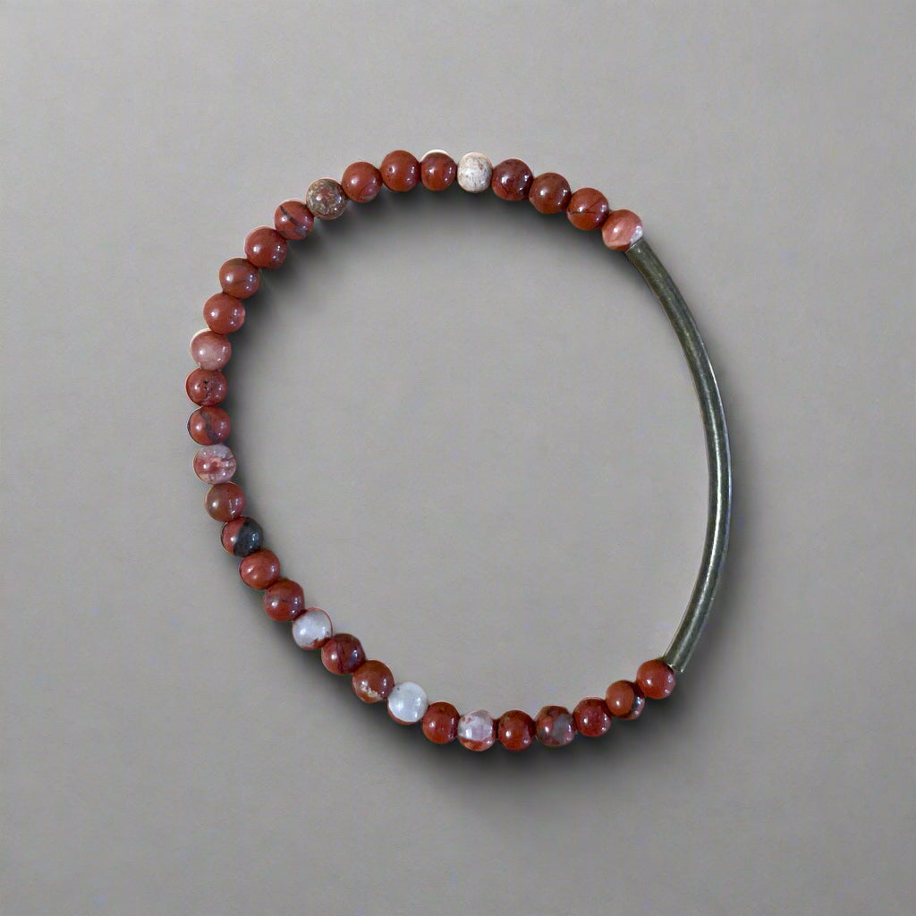 Red Jasper 4mm Brass Tube Bracelet