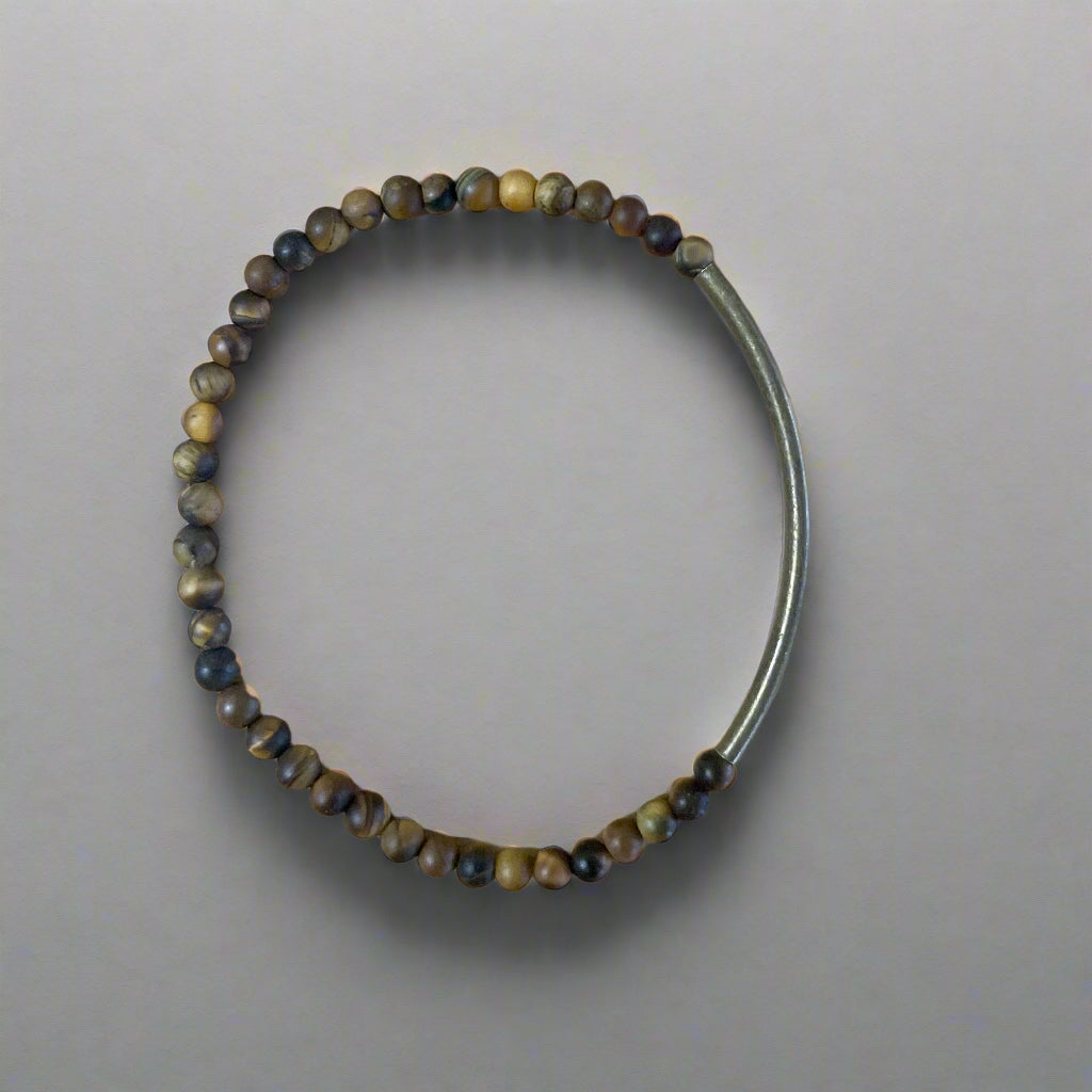 Tiger's Eye 4mm Brass Tube Bracelet