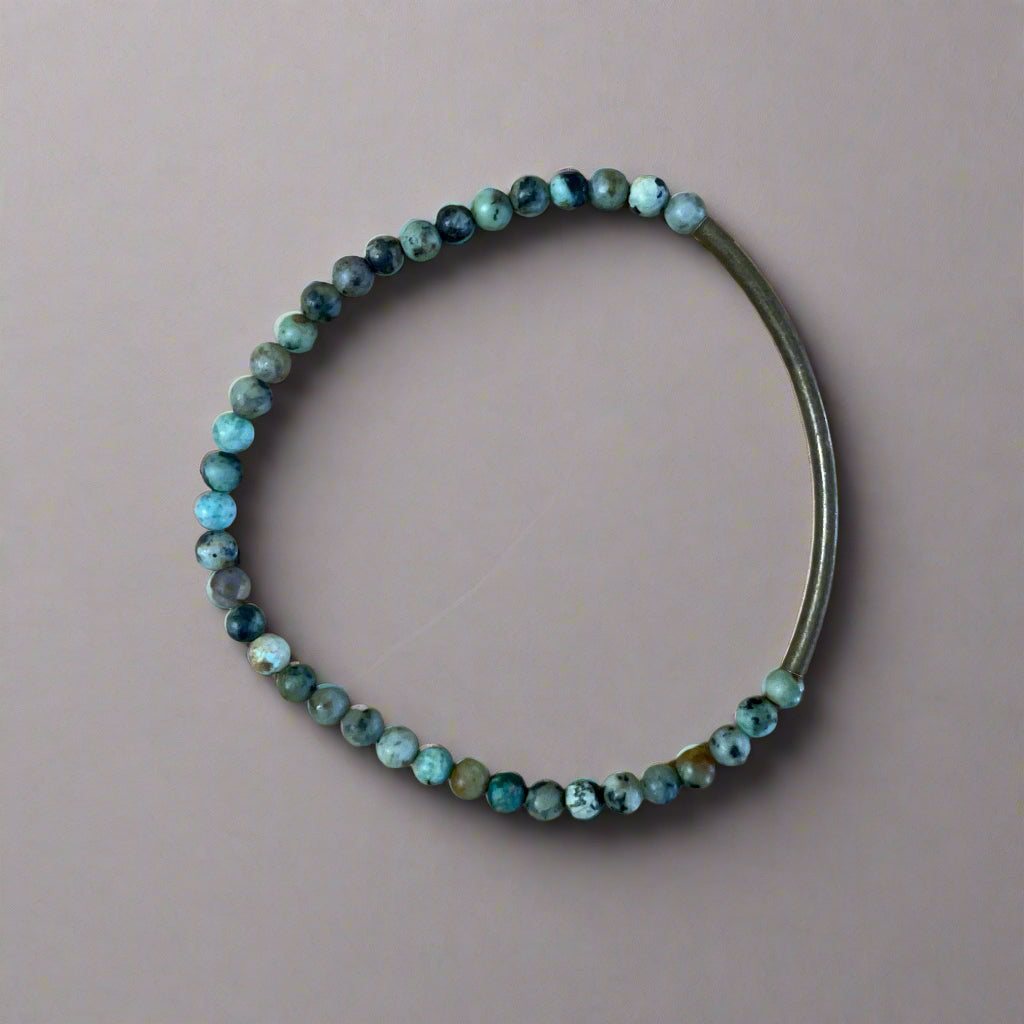 Turquoise 4mm Brass Tube Bracelet